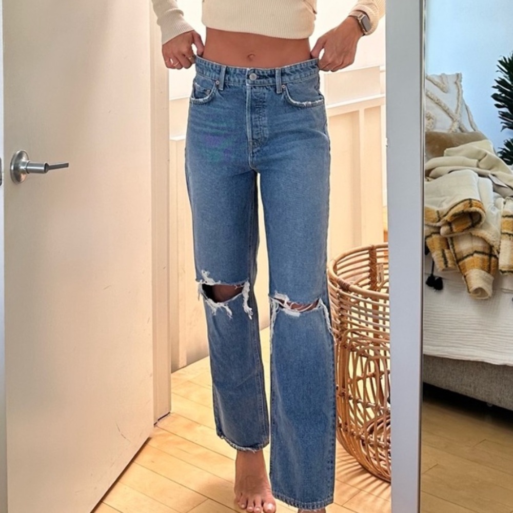 NWT GRLFRND The Amanda Distressed Mid Rise Loose Boyfriend Jean in Abbot Kinney